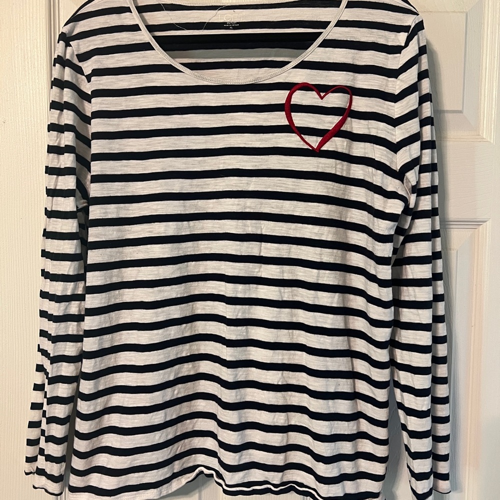 Loft Outlet Striped Long Sleeve Top with Heart Patch